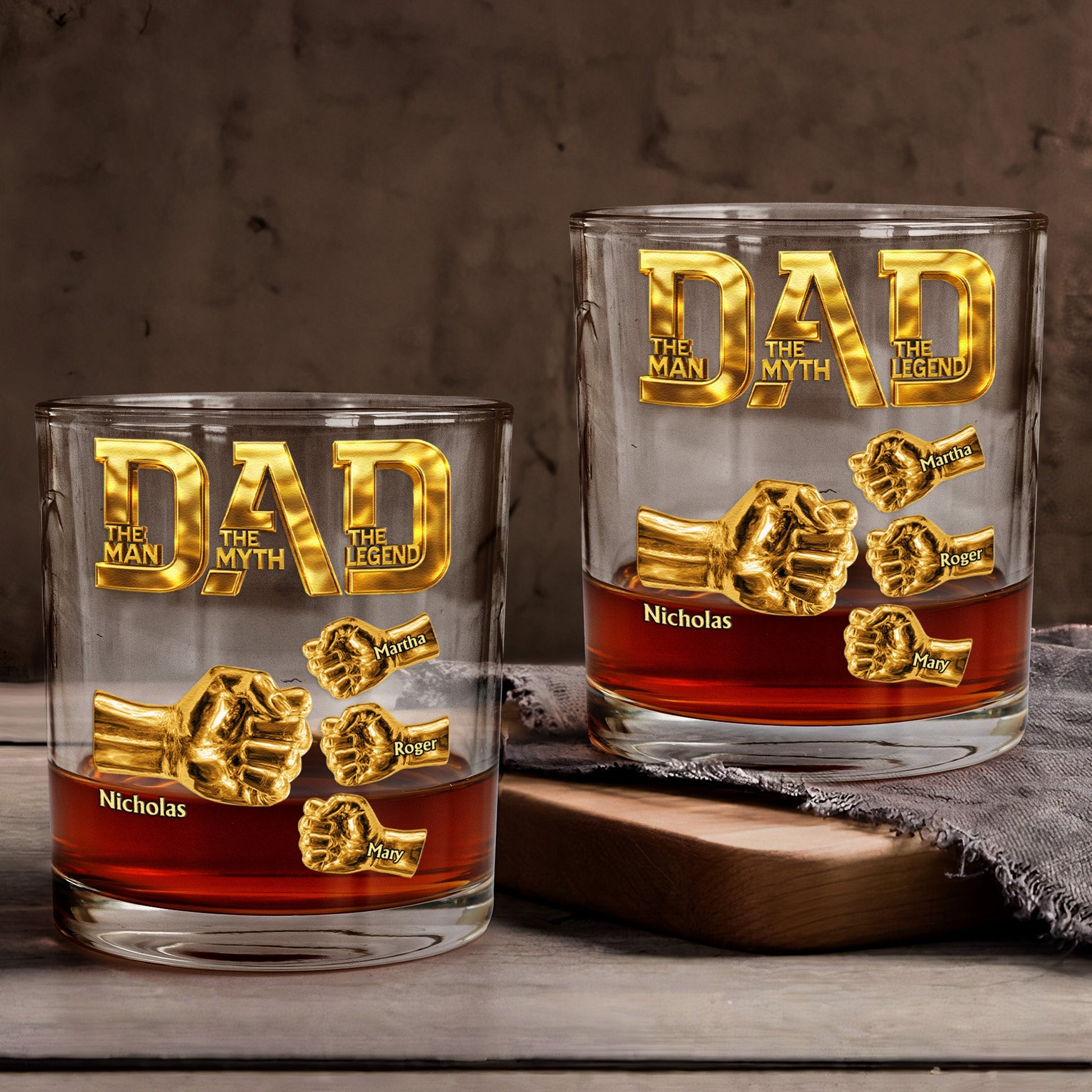 Personalized Dad Whiskey Glass – The Man The Myth The Legend Custom Fist Bump Gift for Father’s Day
