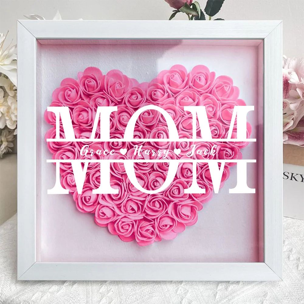 Personalized Mom Flower Shadow Box With Kids Name