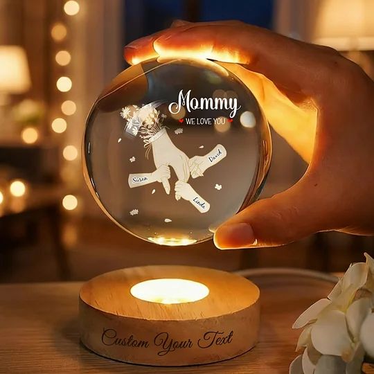 We Love You Mom Holding Hands Crystal Ball Night Light Mother's Day Decoration Gift