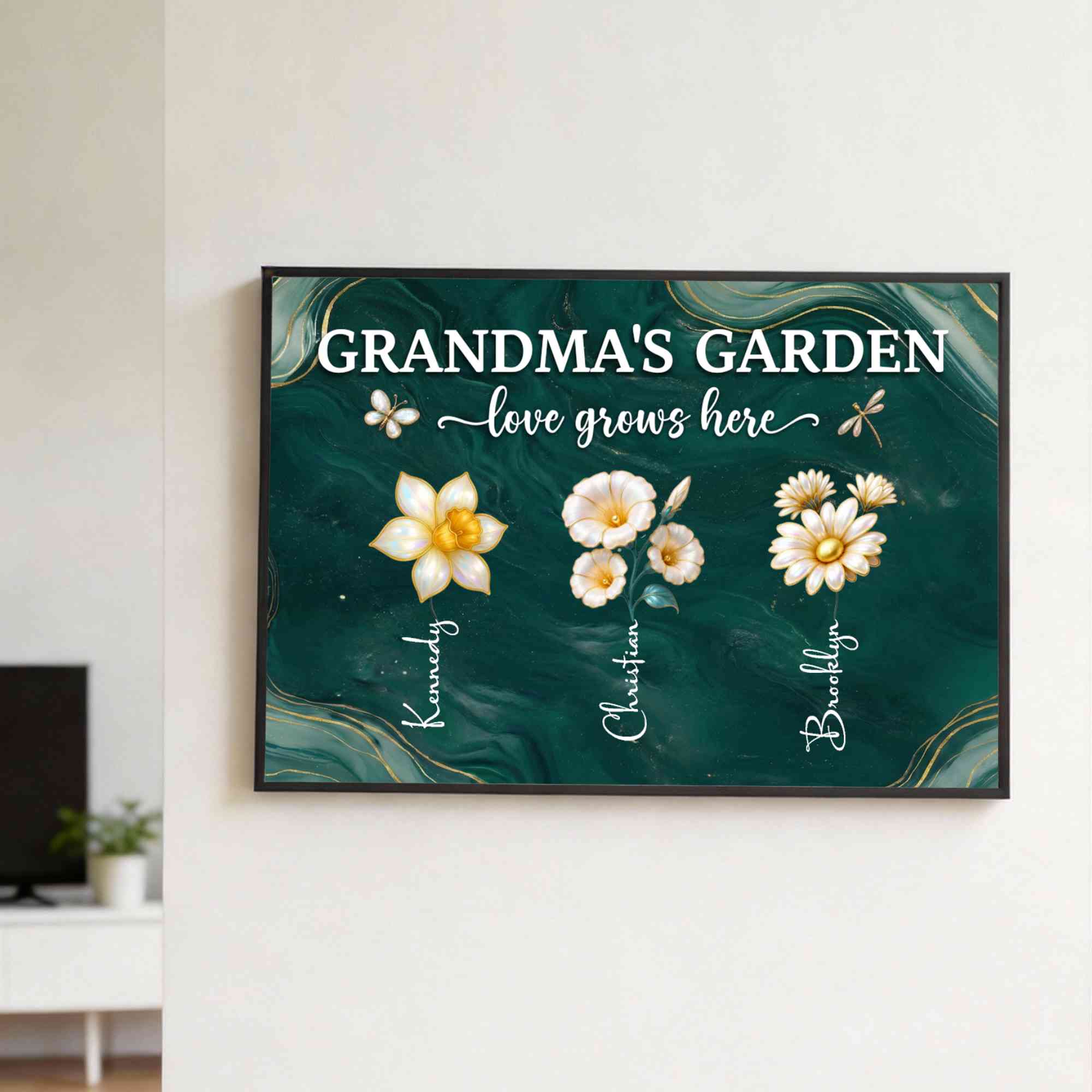 Personalized Names Birth Flowers Grandma's Garden Wall Art Canvas Painting Sign, Birthday/Mother's Day Gift For Mom/Grandma