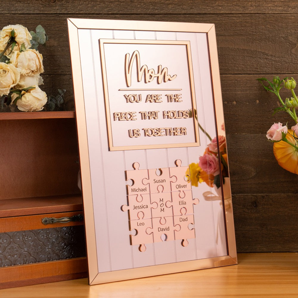Custom Mom Pink Puzzle Sign Mother's Day Gift from Kids Engraved Sign Piece