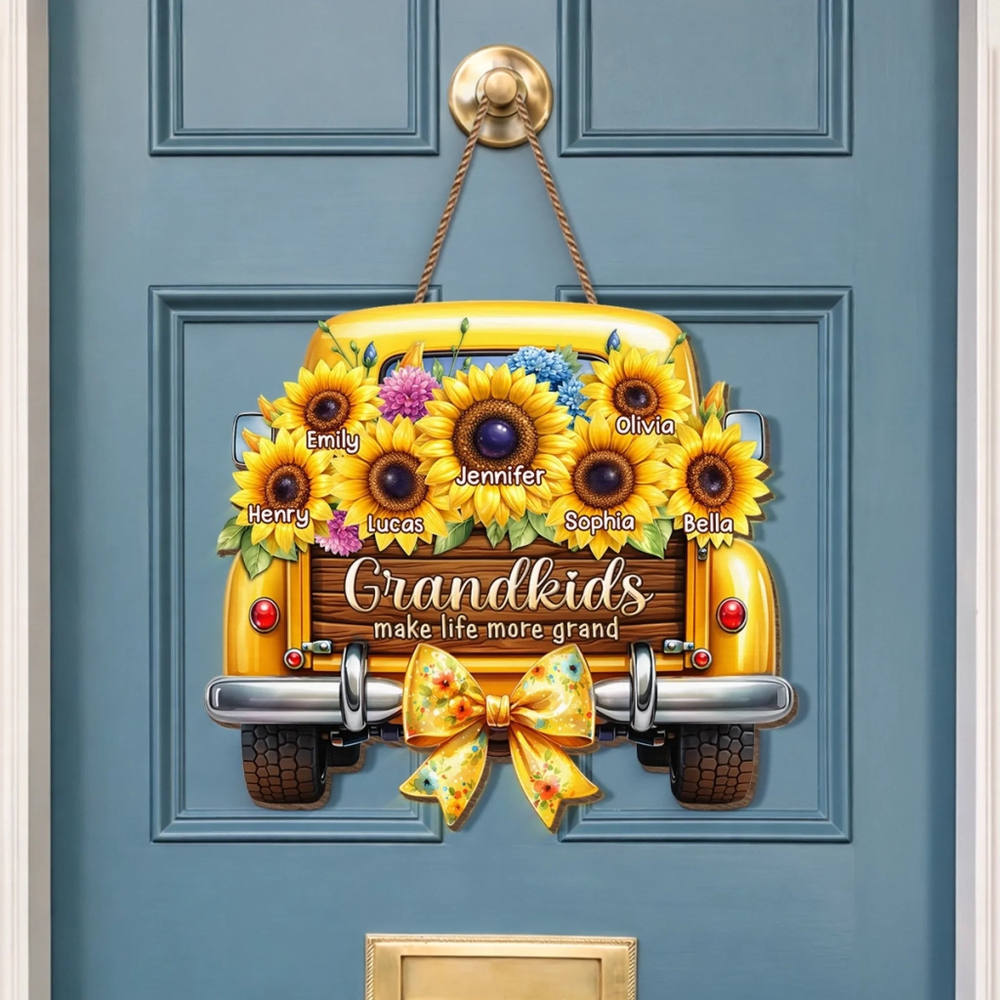 Custom Sunflower Wood Sign Mother's Day Gift For Mom, Grandma - Grandkids Make Every Trip Golden