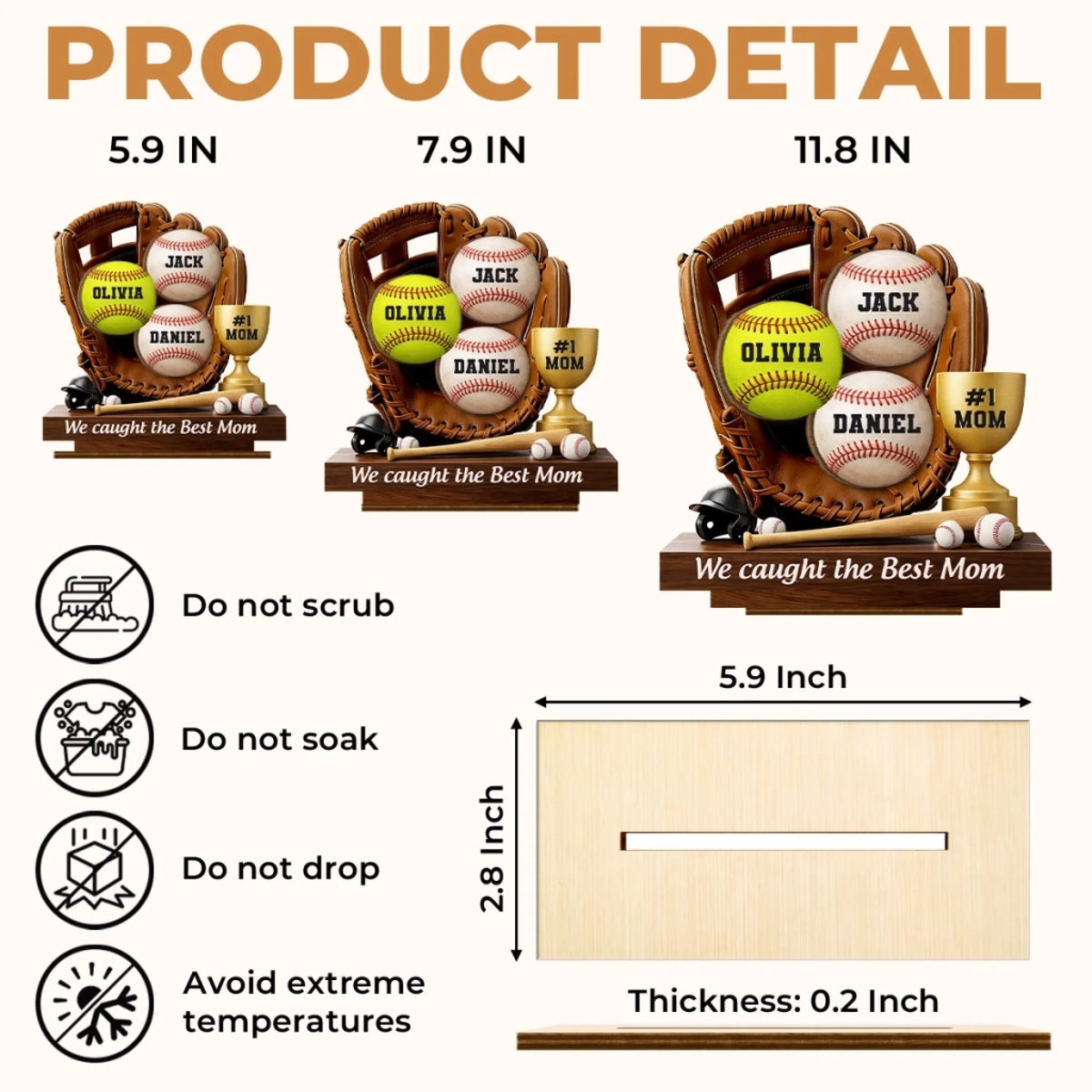 Custom Double-Layer Wooden Baseball Commemorative Plaque — Personalized Mother's Day & Father's Day Gift