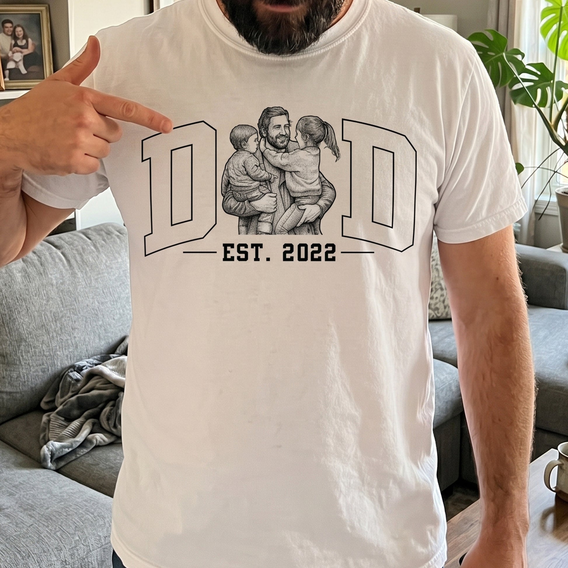 Father's Day Gifts, Dad Custom Photo Sketch Line Art Father's Day Gift For Husband, Dad – Personalized Shirt