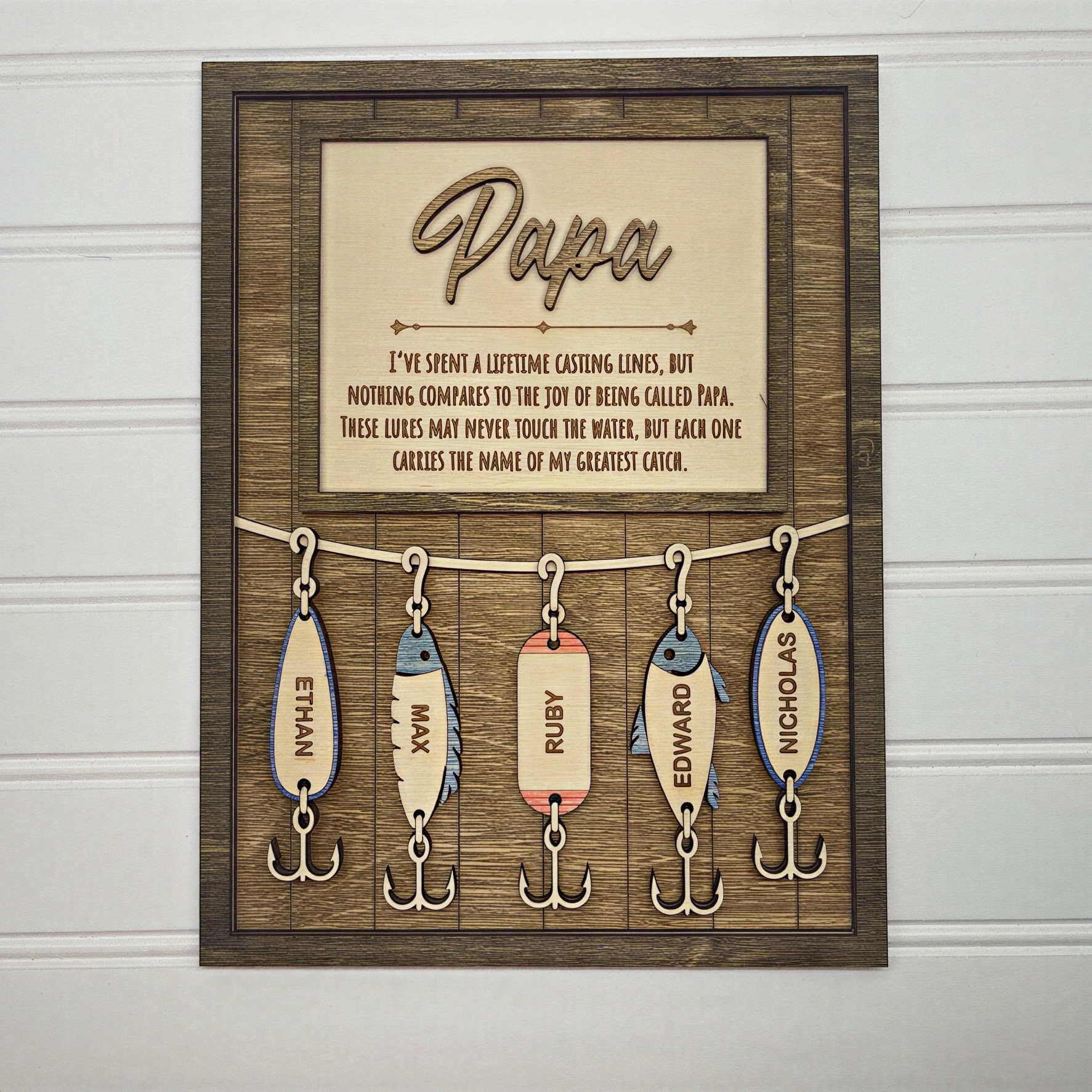 Personalized Greatest Catch Fishing Lure Plaque | Custom Dad Grandpa Father's Day Gift with Kids Names