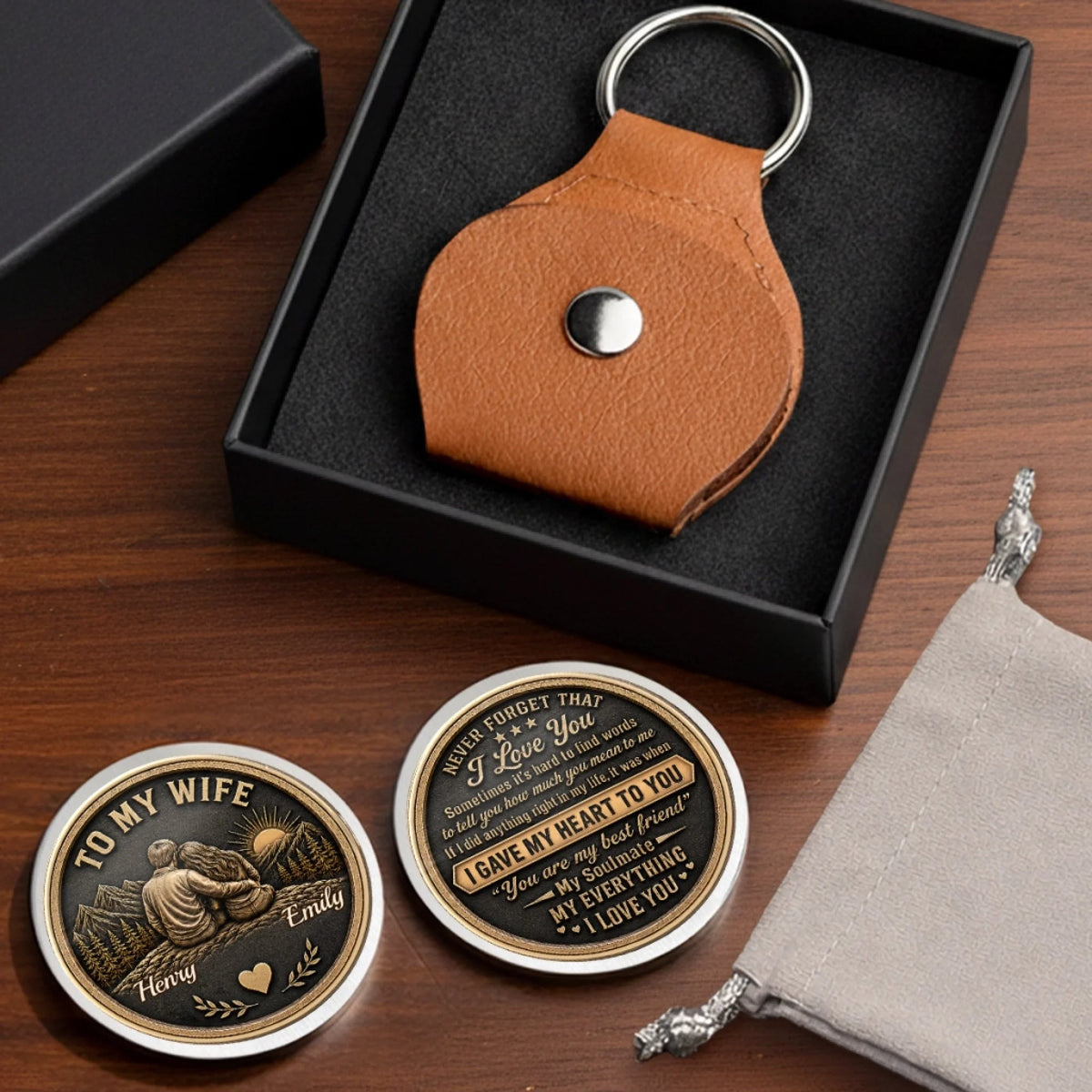 Custom Pocket Hug - Personalized Anniversary Wedding Coin For Husband And Wife, Him And Her