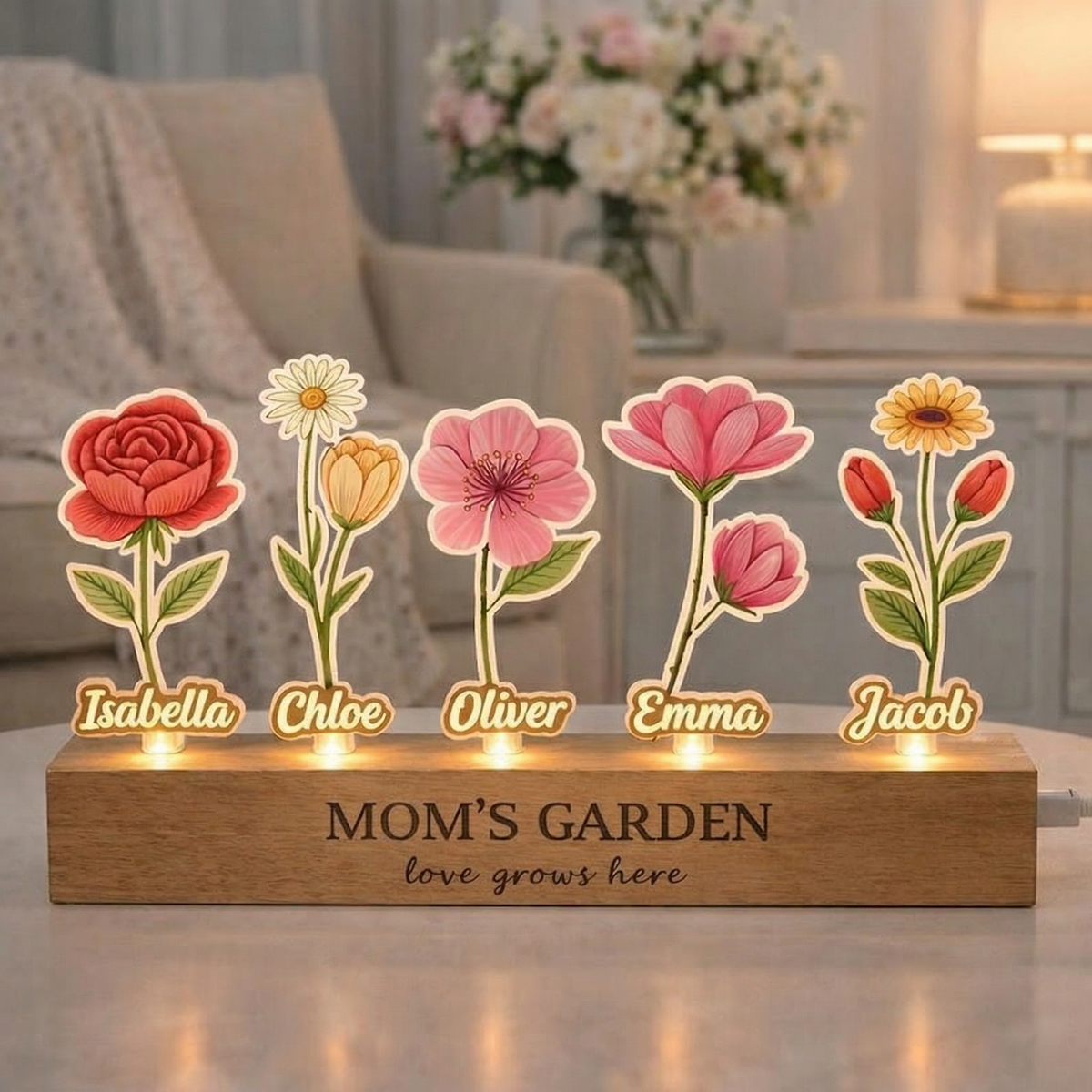 Custom Cartoon Flower LED Lamp - Custom Mother's Day Gift - Floral Night Light