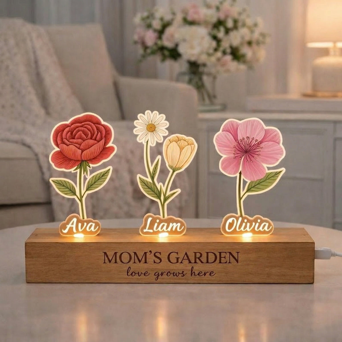 Custom Cartoon Flower LED Lamp - Custom Mother's Day Gift - Floral Night Light