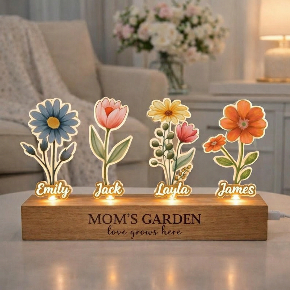 Custom Cartoon Flower LED Lamp - Custom Mother's Day Gift - Floral Night Light
