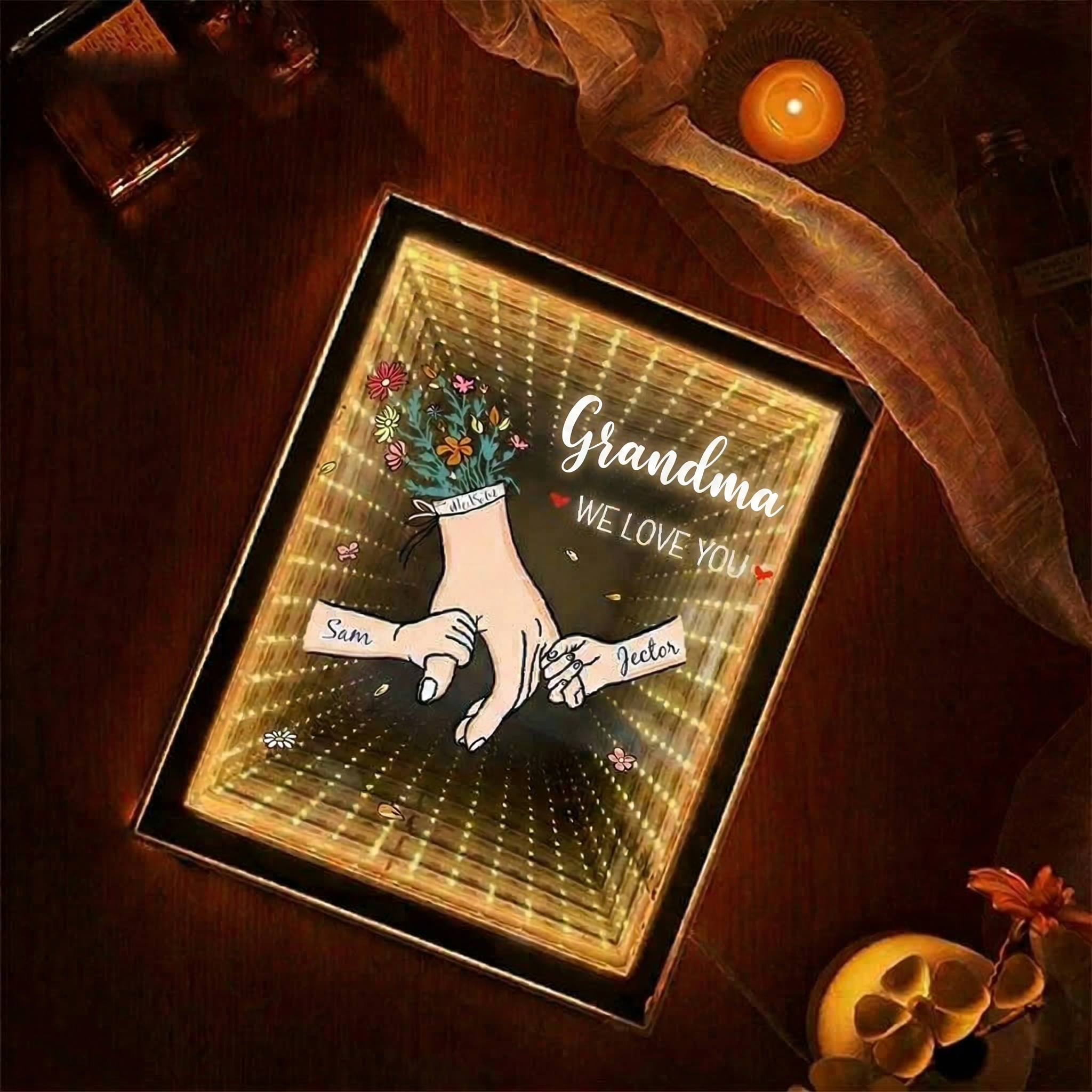 Family Love Blooms Forever - Personalized Mum We Love You Customised Starry Mirror Lightboxes