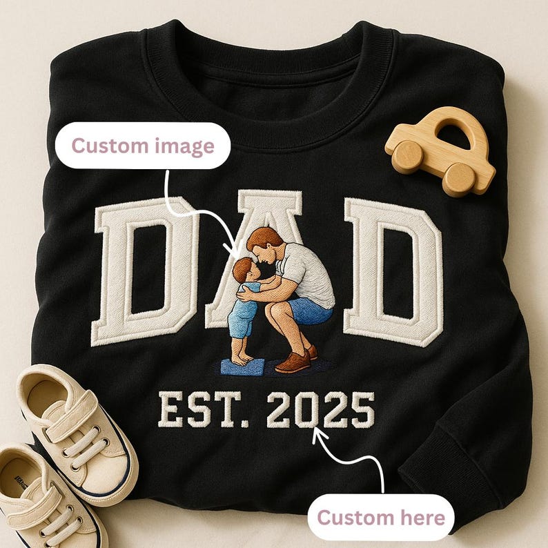 Custom Father's Day Crewneck, Custom Embroidered Portrait Sweatshirt From Photo, Embroidered Family Shirt