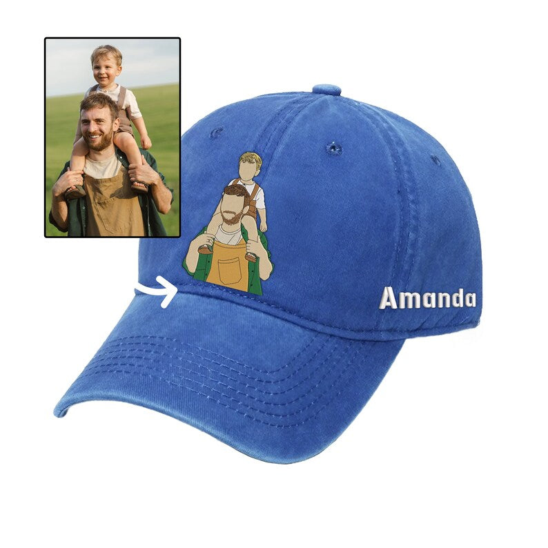 Custom Portrait Embroidered Dad Hat Using Photo Father's Day Gift
