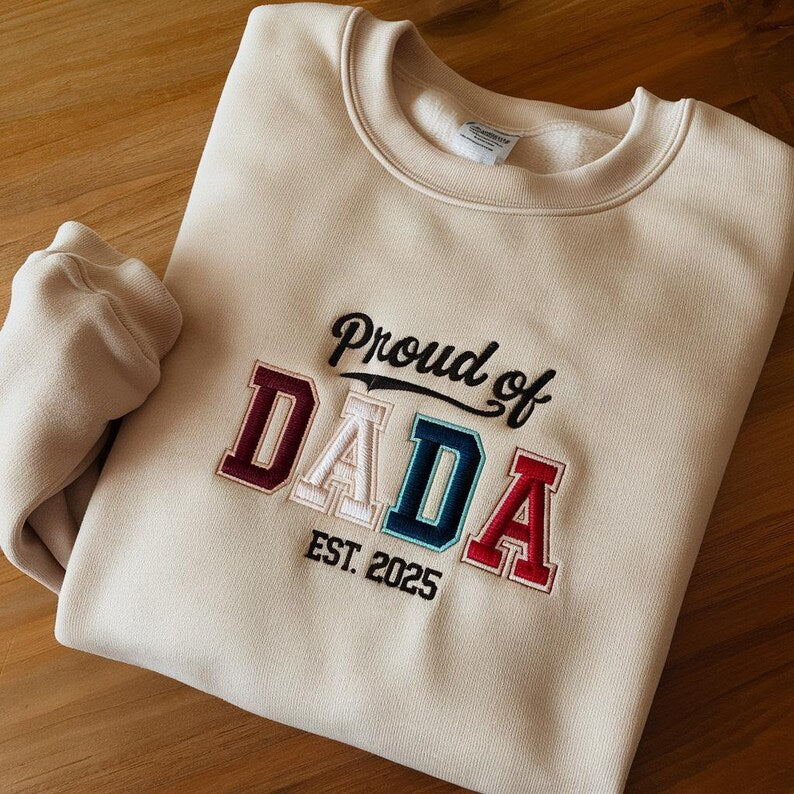 Embroidered Papa Est Sweatshirt, Custom Father Embroidered Gifts, Gift Tee For New Dad