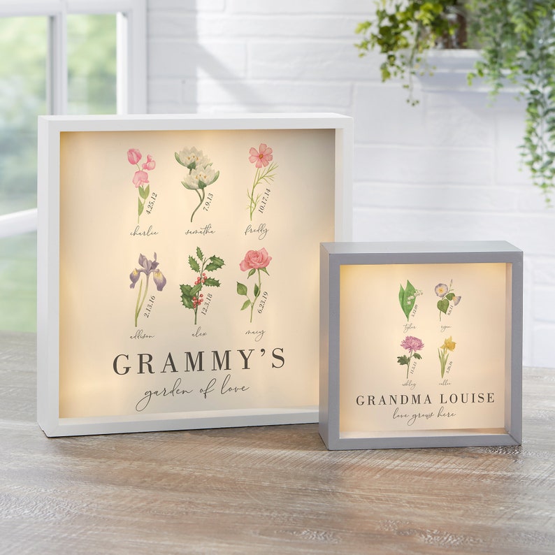 Custom Birth Month Flower Personalized LED Light Shadow Box For Family Lighting