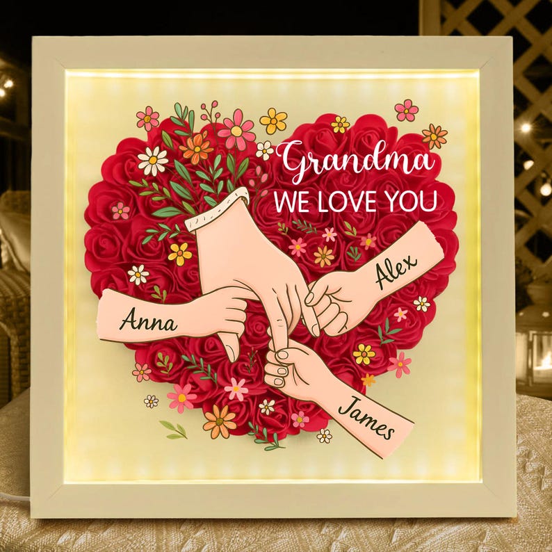 Custom Mom's Garden Kids' Names & Birth Flowers Shadow Box, Mother's Day Gift Decor