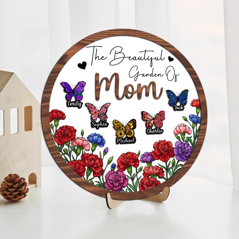 Custom Grandma Gift Personalized Flower Butterfly Birth Month Garden Wooden Sign