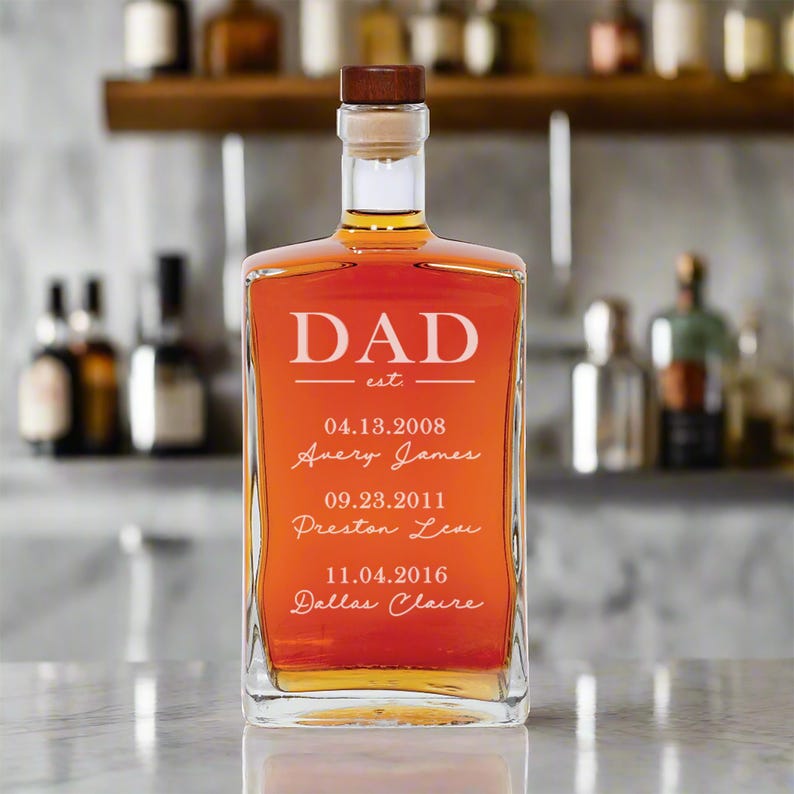 Custom Dad Est Kids Names Whiskey Decanter Fathers Day Gift For Dad 2025