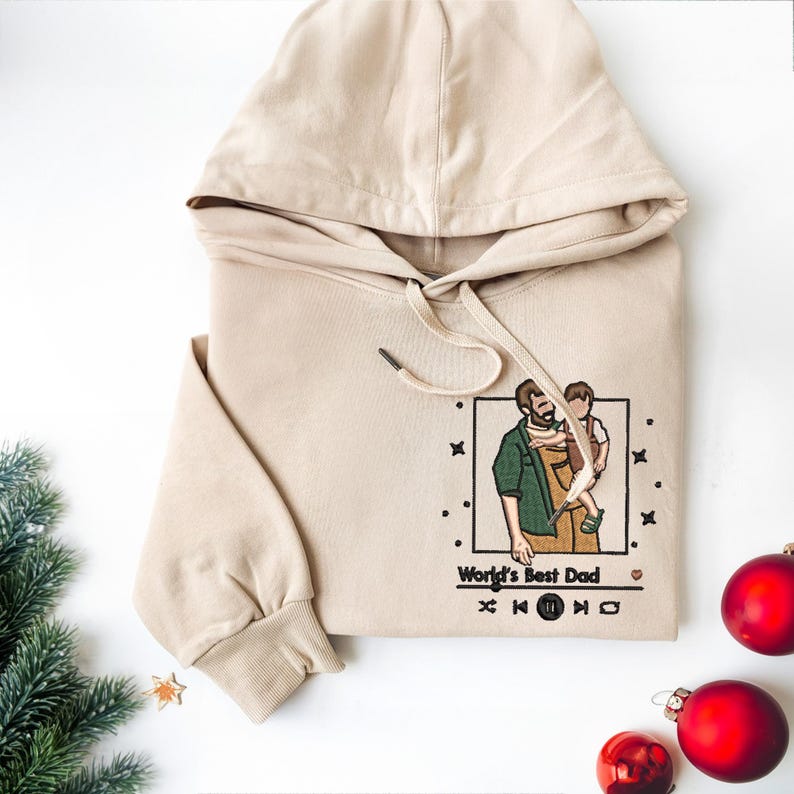 Custom Dad And Son Embroidered Sweater, Custom Portrait From Photo Sweatshirt