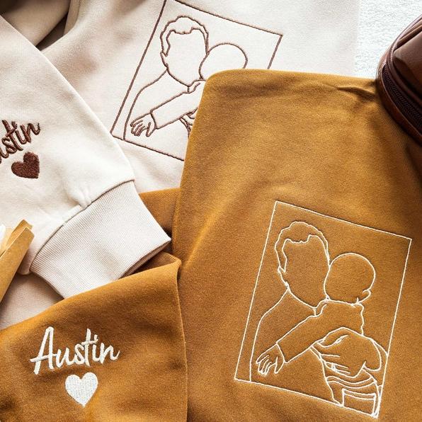 Personalized Dad Outline Embroidered Photo Shirt, Gift For Dad