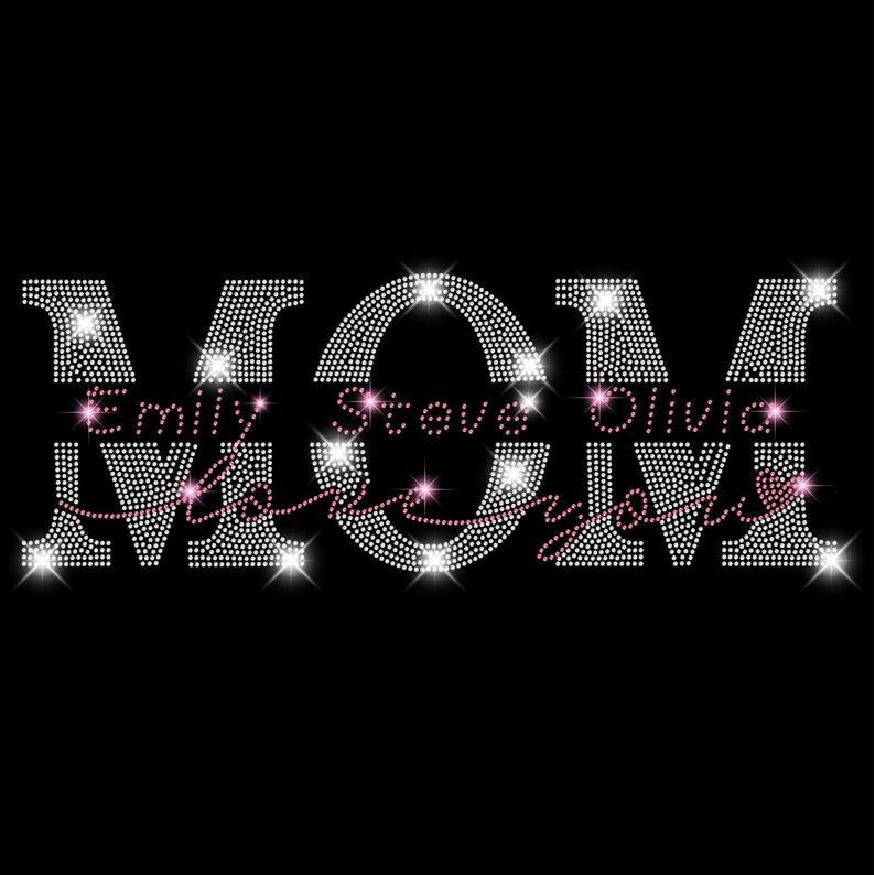 Custom Mom Rhinestone Shirt With Kids' Names Inside -Mother's Day Mom Bling Shirt