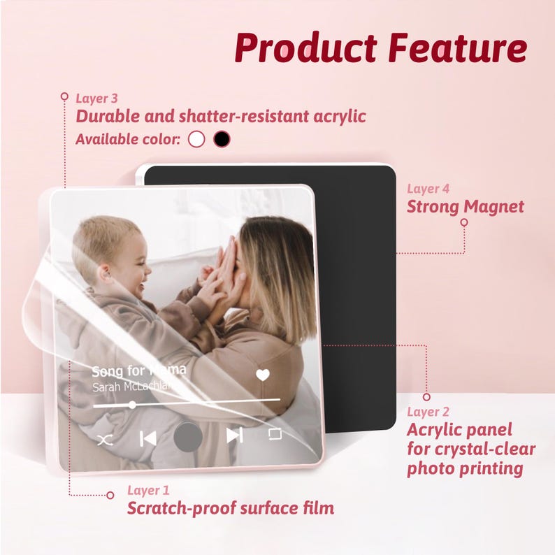 Custom Mom Gifts Fridge Magnet Play Song - Personalized Music Gifts For Mother With Photo And Text