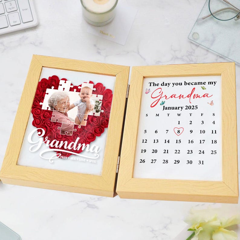 Personalized Photo And The Day You Become My Grandma Flowers Shadow Box Frame