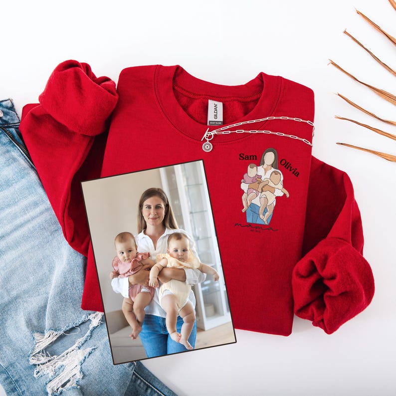 Custom Mom Est 2025 Embroidered Mom Sweatshirt With Photo Name