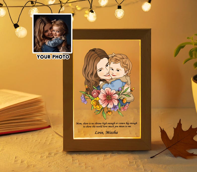 Personalized Mom Daughter Photo Frame Night Light,Mom Gift From Daughter
