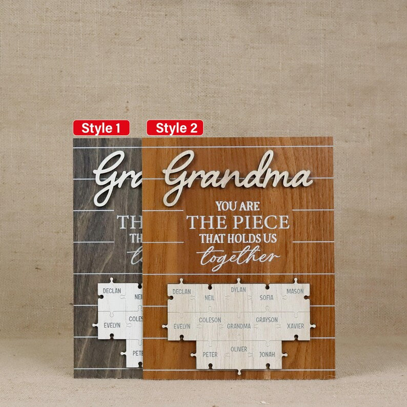 Custom Grandma The Piece That Holds Us Together Puzzle Pieces Plaque, Grandma Mothers Day Gift From Kids