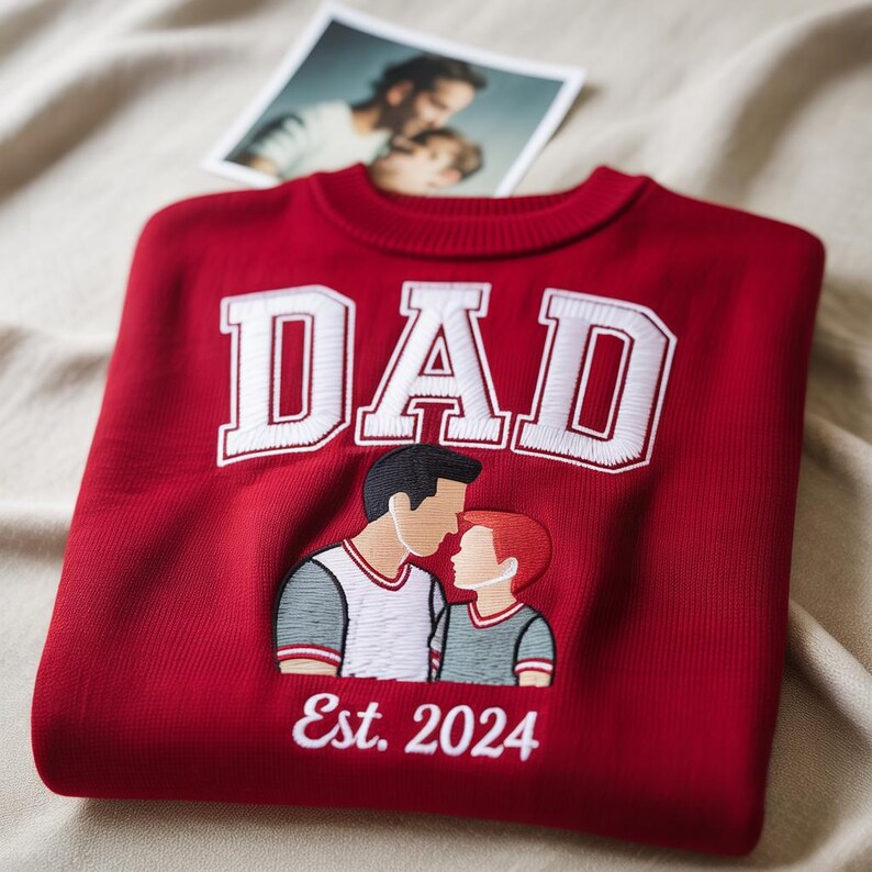 Custom Embroidered Dad Sweatshirt With Photo Birthday Gift For Dad From Mom Portrait Shirt