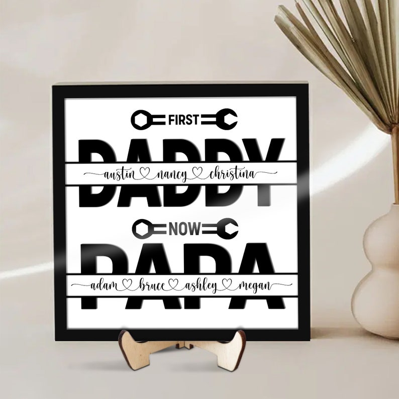 Personalized First Dad Now Grandpa Plaque, Custom Kids Name Father's Day Gift