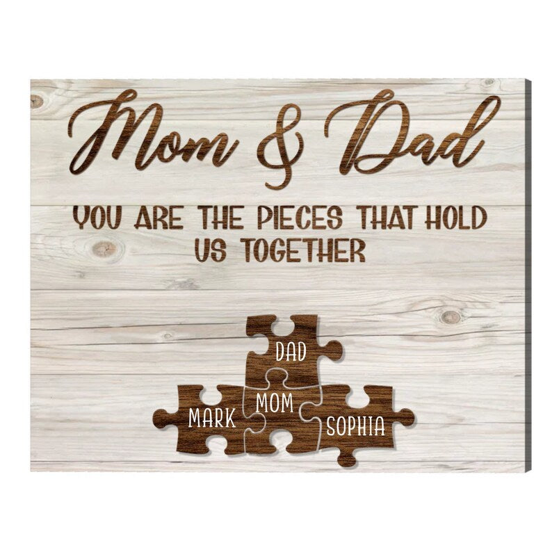 Custom Family Puzzle Sign Canvas, Mother's Day Gift For Mom With Kids Names