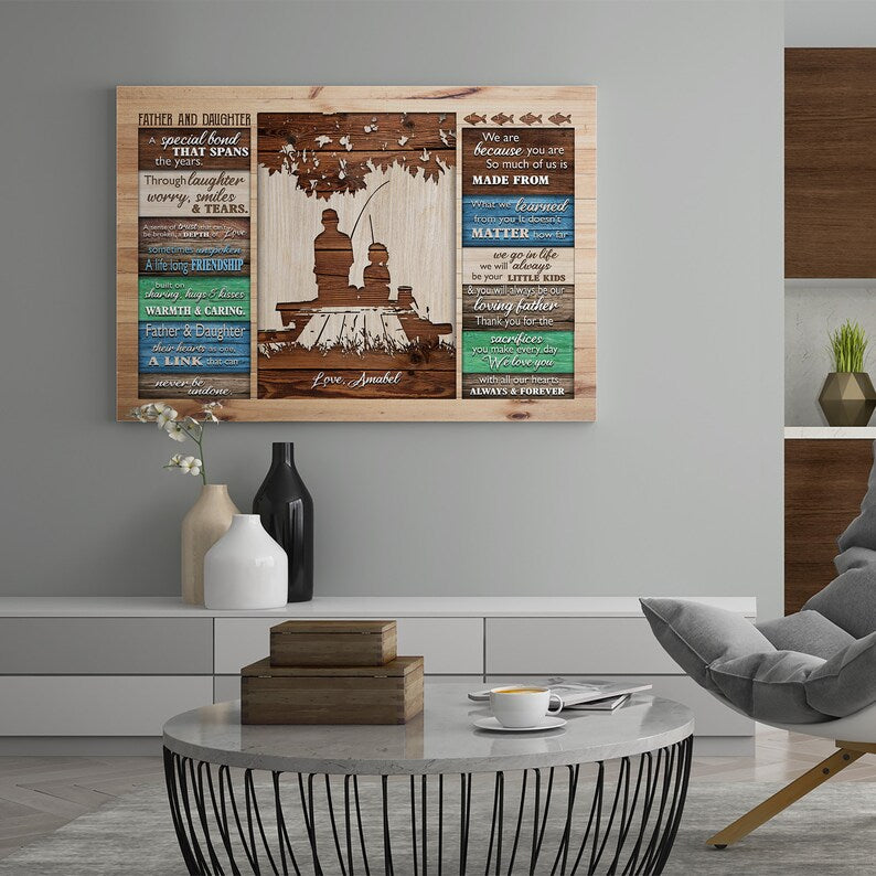 Personalized Father And Daughter Fishing Canvas, Personalized Gift Ideas For Fisherman Dad.