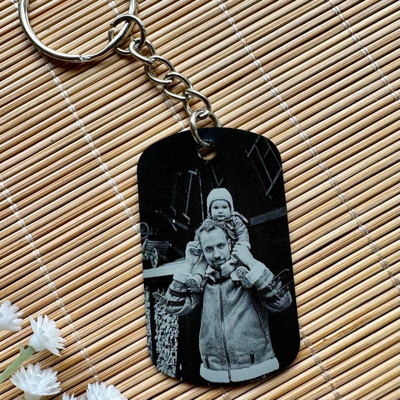 Custom Photo Key chain for Dad,Personalized Engraved Calendar Date Picture Key ring