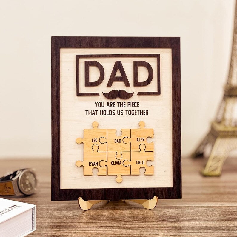 You Are the Piece That Holds Us Together Personalized Dad Framed Wood Sign Gifts For Father