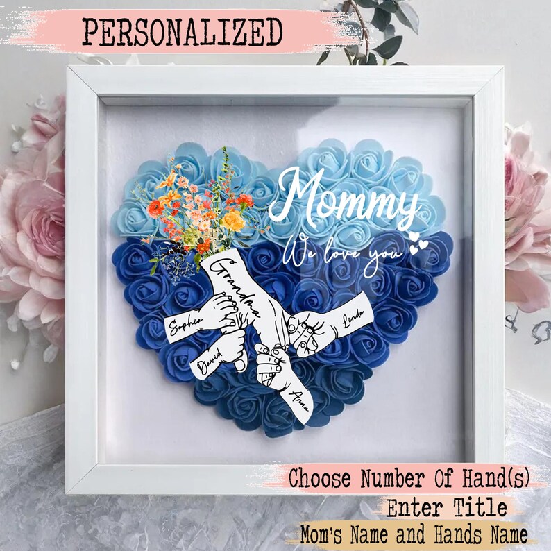 Personalized Wild Flower Handprints Shadow Box For Mom Gift