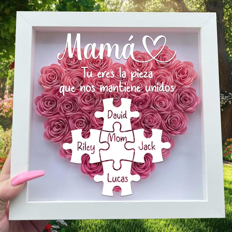 Custom Mamá Flower Shadow Box, Madre Puzzle Frame