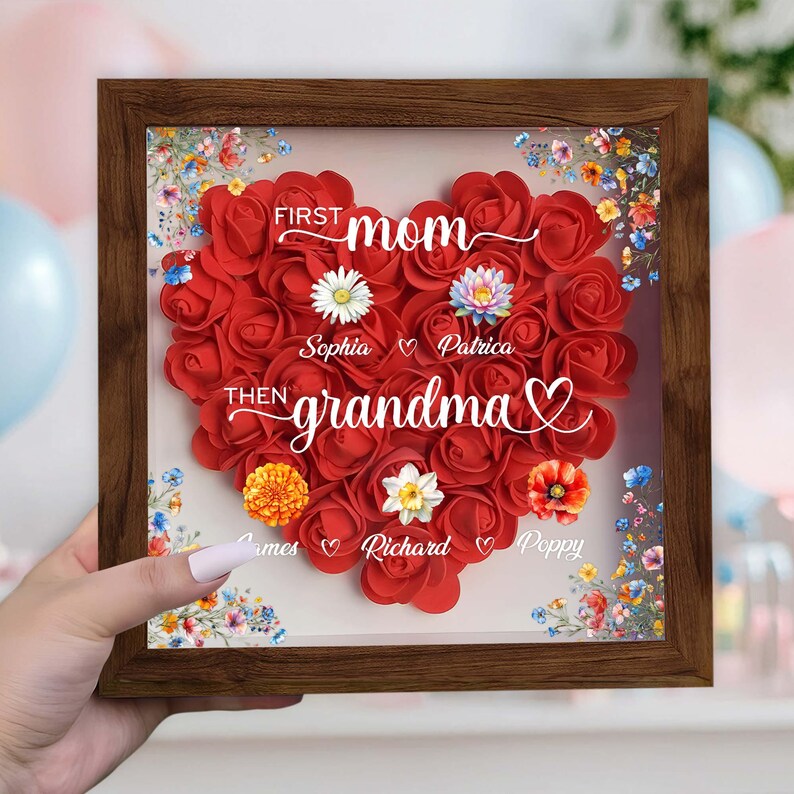 Custom First Mom Now Grandma Flower Shadow Box