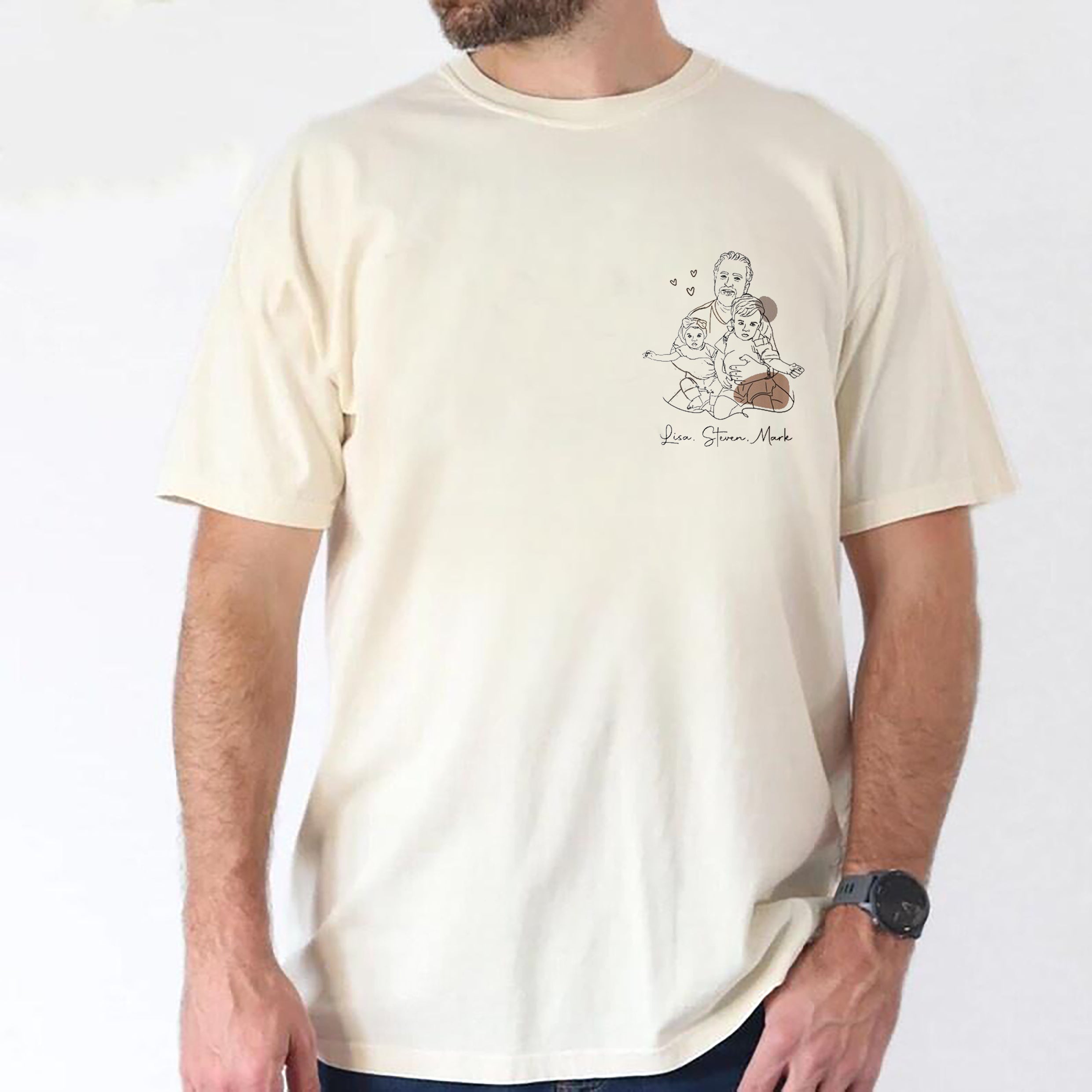 Customized Dad And Grandpa Line Portrait T-Shirt, Father's Day Commemorative Gift