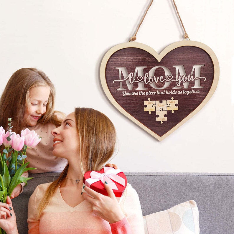 Custom Mom Heart Puzzle Plaque, You Are The One Who Brings Us Together Mother's Day Gift Wall Art