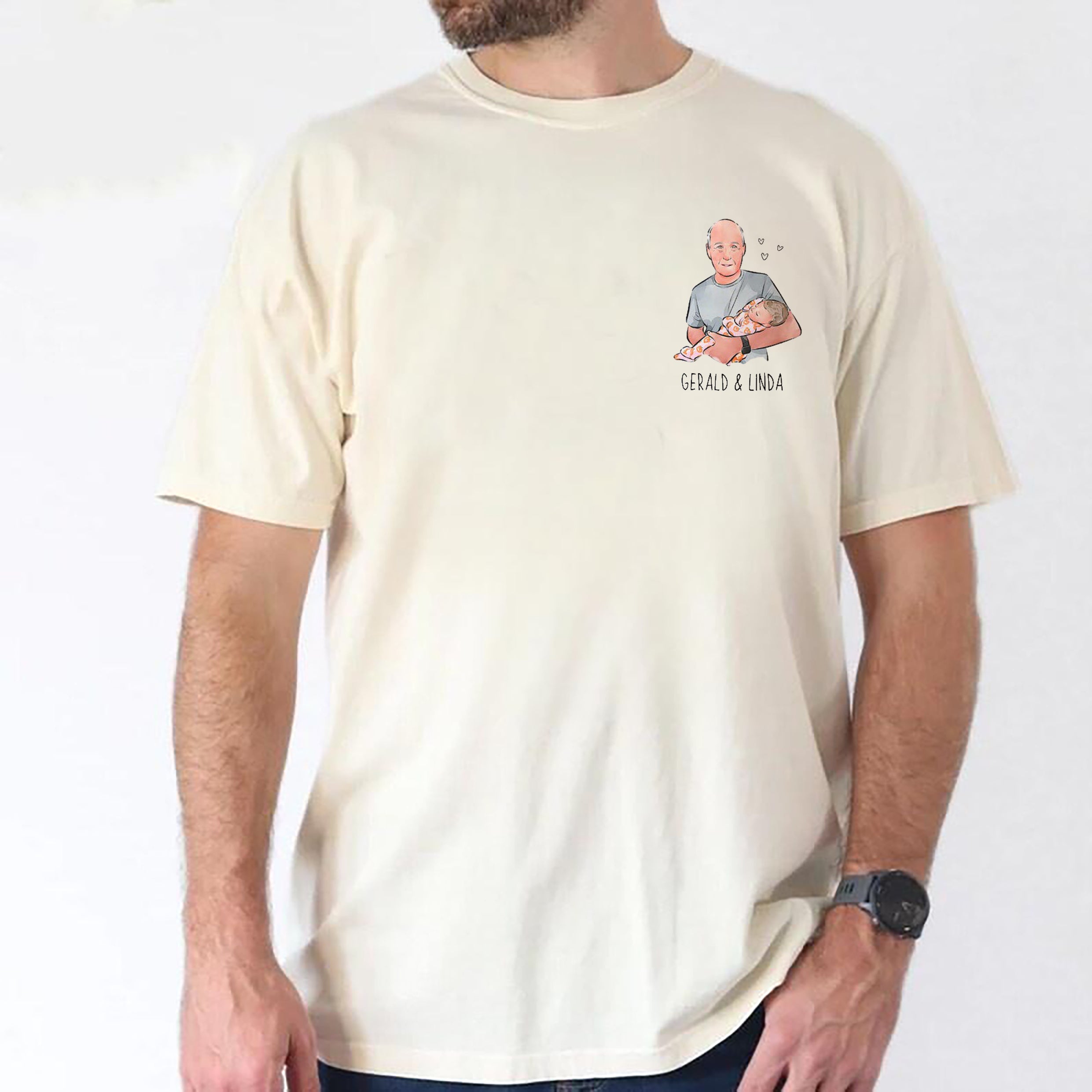 Customized portrait watercolor family painting T-shirt, Father's Day gift for dad and grandpa