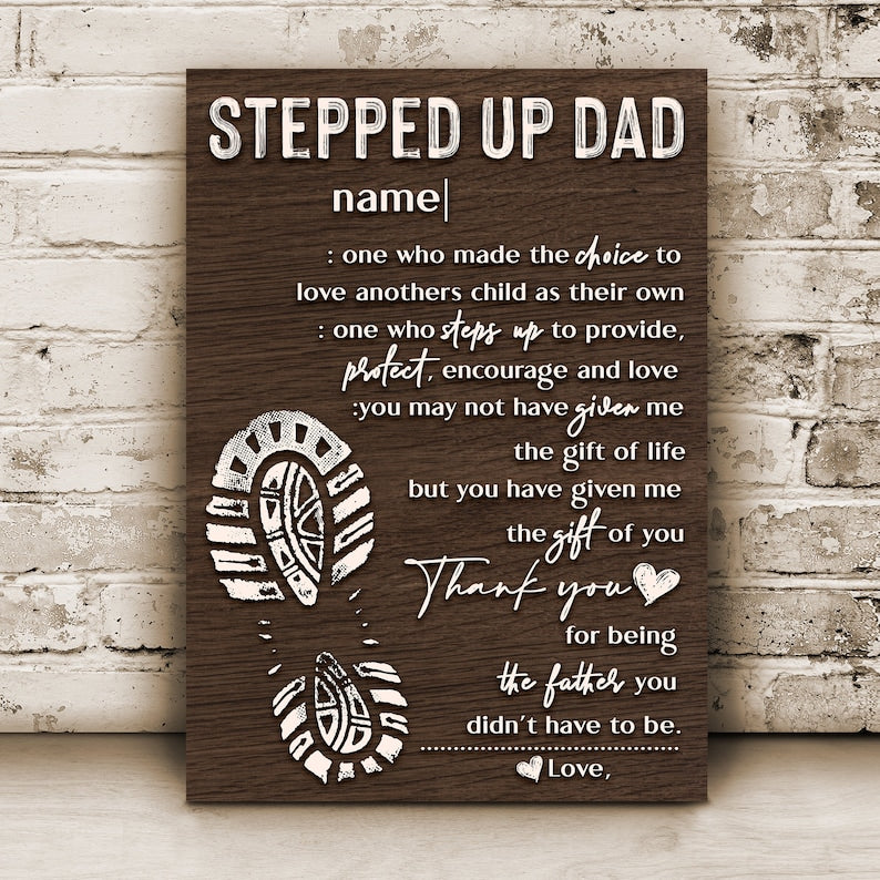 Stepped Up Dad Personalized Gift, Father's Day Gifts From Kids Custom Canvas Sign