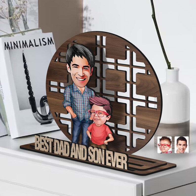 Personalized 3D Wooden Cartoon Father's Day Figurine Trinket, Custom Caricature Portrait, Style 5