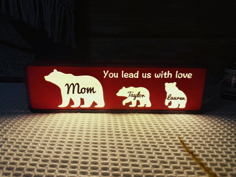 Unique Night Light Of Mother's Day Gift From Kids Husband,Personalized Gift For Mom Of Bear Family