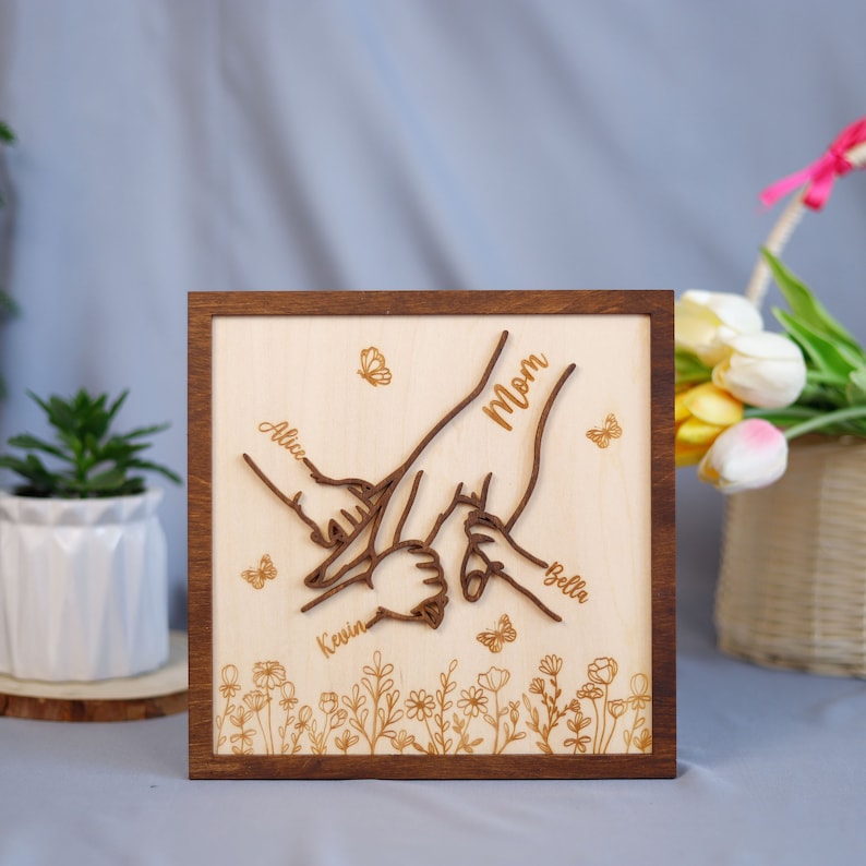 Custom Holding Kids Hands Wooden Sign For Mothers Day Gift For Mom Gift