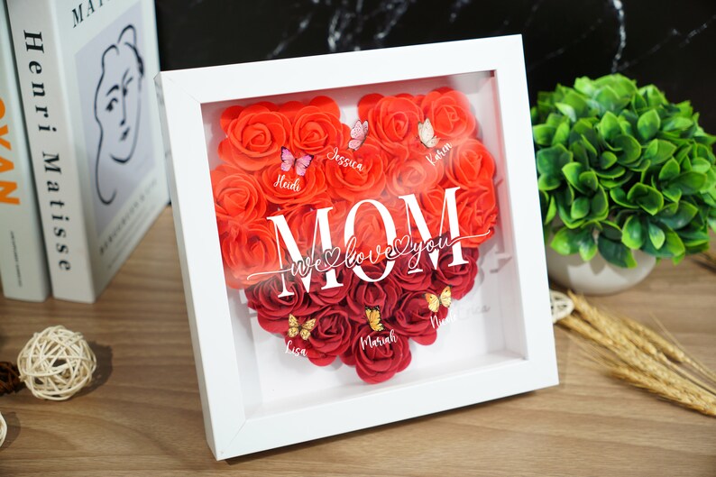 Personalized Flower Heart Shadow Box With Names For Mom