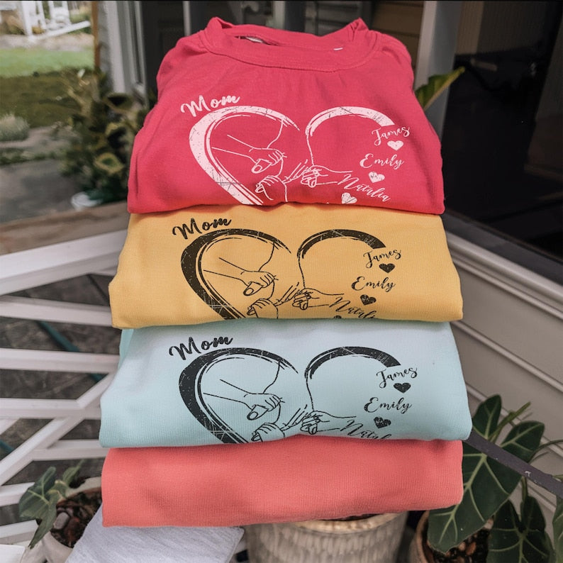 Customized Heart-Shaped Shirt With Child's Name Printed On It, A Mother's Day Gift From Child To Mother