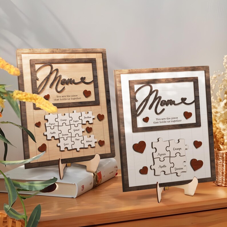 Custom You Are The Piece That Holds Us Together Wooden Family Name Puzzle Plaque For Mother's Day Gift