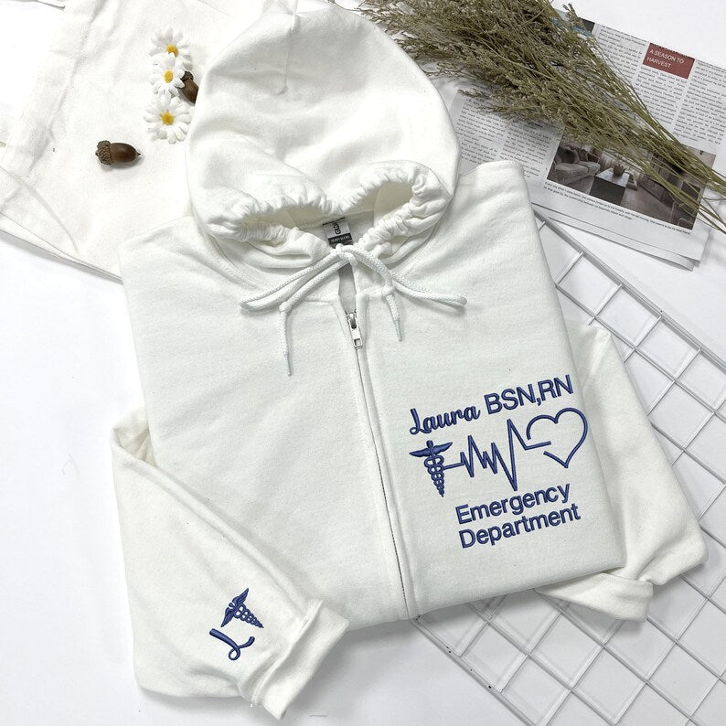 Personalized Embroidered Physician Assistant Full Zip Nurse Hoodie