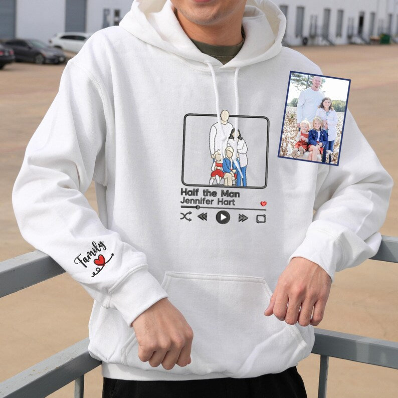 Custom Dad Hoodie With Kid Portrait Father's Day Gift, Personalized Family Portrait Hoodie